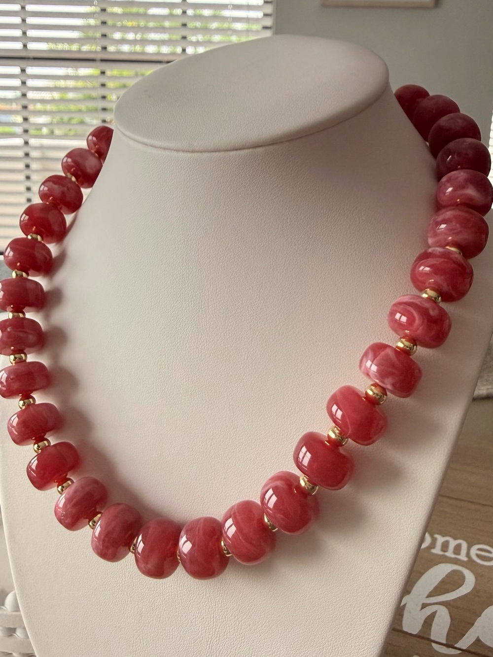Pink Beaded Necklace with Gold Accents - Women's Jewelry